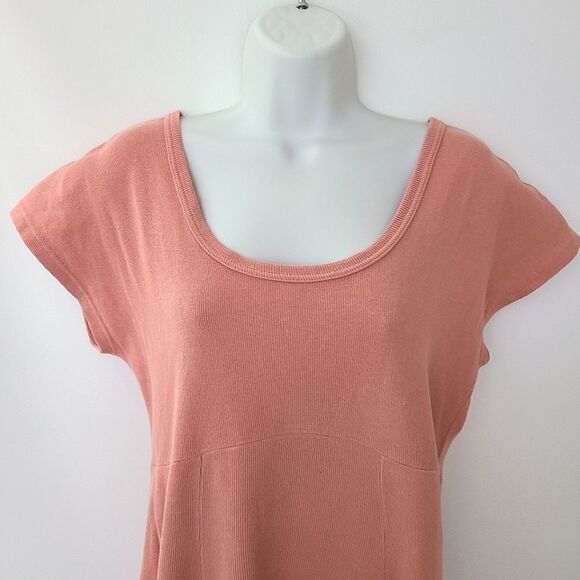 Vintage 90s Salmon Pink Ribbed Short Sleeve Skater Dress L - Picture 4 of 10
